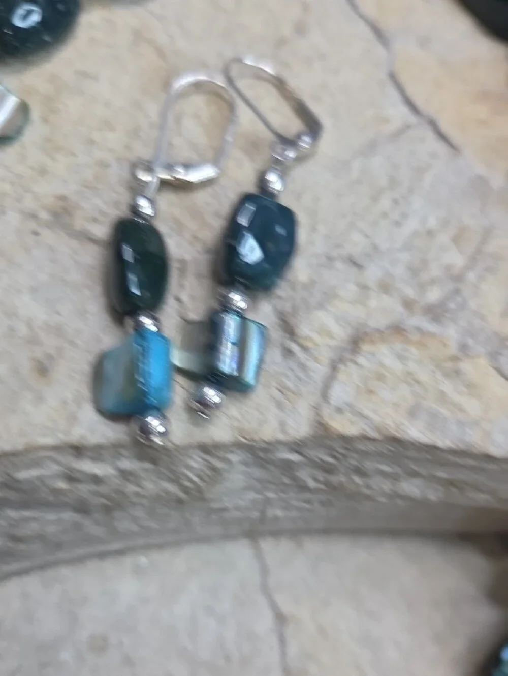 Handcrafted Teal Shell Bead Necklace & Earring Set with Silver Mermaid Charm